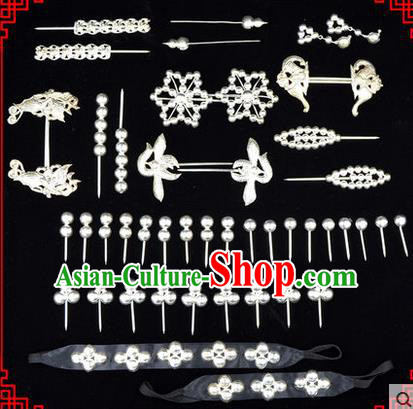 Chinese Ancient Peking Opera Head Accessories Diva Sliver Hairpins, Traditional Chinese Beijing Opera Princess Hua Tan Hair Clasp Head-ornaments Complete Set