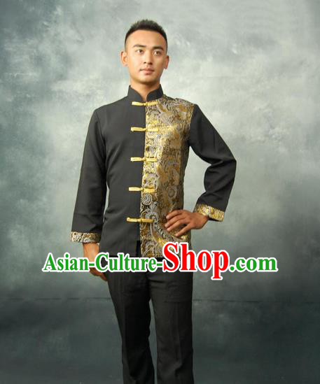 Traditional Traditional Thailand Male Clothing, Southeast Asia Thai Ancient Costumes Dai Nationality Black Blouse for Men