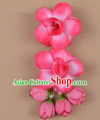 Chinese Ancient Peking Opera Hair Accessories Diva Temple Rosy Flowers Hairpins, Traditional Chinese Beijing Opera Princess Hua Tan Hair Clasp Head-ornaments