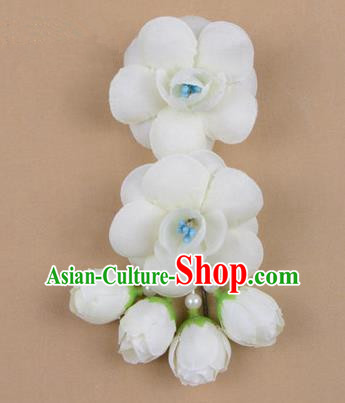 Chinese Ancient Peking Opera Hair Accessories Diva Temple White Flowers Hairpins, Traditional Chinese Beijing Opera Princess Hua Tan Hair Clasp Head-ornaments
