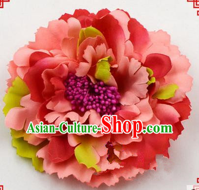 Top Grade Chinese Ancient Peking Opera Hair Accessories Diva Red Peony Hairpins, Traditional Chinese Beijing Opera Hua Tan Hair Clasp Head-ornaments