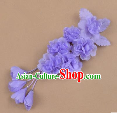 Top Grade Chinese Ancient Peking Opera Hair Accessories Diva Crystal Temple Purple Jasmine Flowers Hairpins, Traditional Chinese Beijing Opera Hua Tan Hair Clasp Head-ornaments