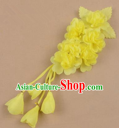 Top Grade Chinese Ancient Peking Opera Hair Accessories Diva Crystal Temple Yellow Jasmine Flowers Hairpins, Traditional Chinese Beijing Opera Hua Tan Hair Clasp Head-ornaments