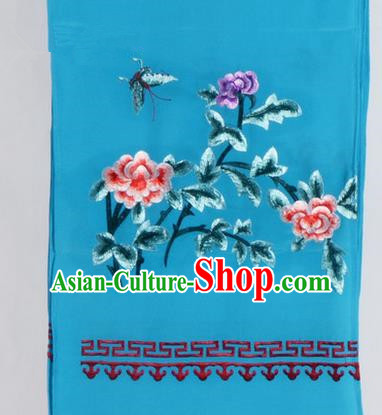 Top Grade Chinese Ancient Peking Opera Accessories Diva Embroidered Belts, Traditional Chinese Beijing Opera Hua Tan Blue Waist Towel