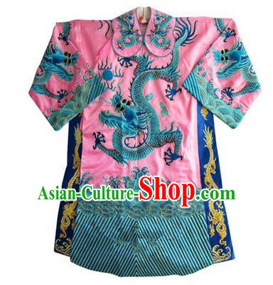 Traditional Chinese Beijing Opera Emperor Clothing, China Peking Opera King Pink Embroidered Dragon Robe Opera Costumes
