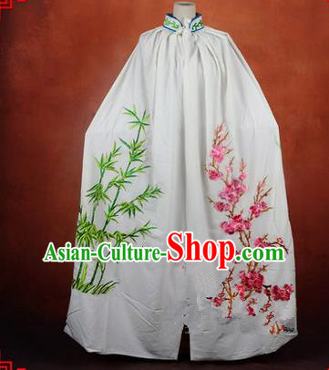 Traditional Chinese Beijing Opera Shaoxing Opera Young Lady Clothing White Cloak, China Peking Opera Diva Role Hua Tan Costume Embroidered Plum Blossoms Orchid Bamboo and Chrysanthemum Mantle