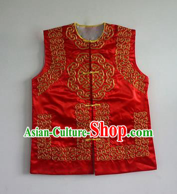 Traditional Chinese Beijing Opera Soldier Red Vests, China Peking Opera Costume Embroidered Waistcoat