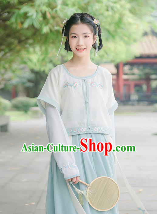Traditional Chinese Song Dynasty Young Lady Costume, Elegant Hanfu Clothing Embroidered Blouse and Skirts, Chinese Ancient Princess Dress for Women