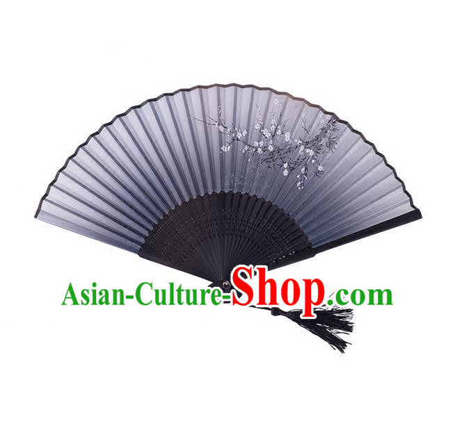Traditional Chinese Ancient Hanfu Printing Black Folding Fans for Women