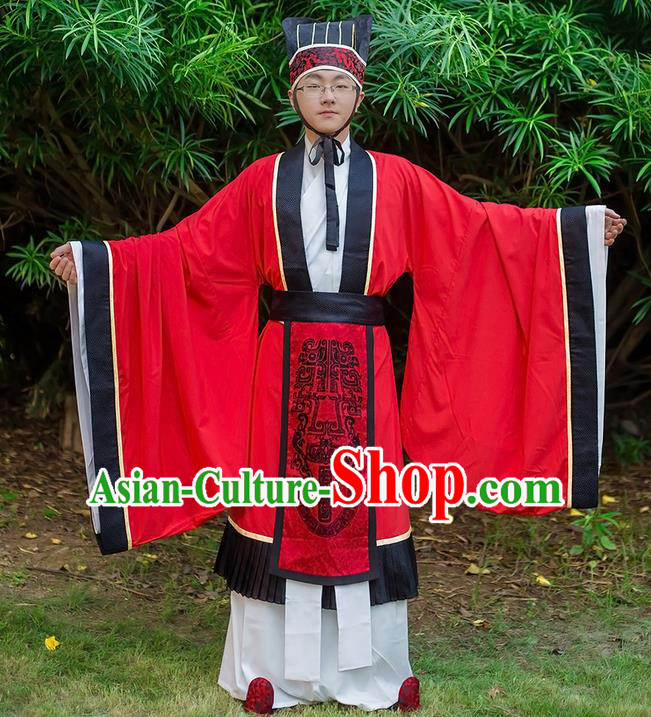 Traditional Chinese Han Dynasty Minister Costume, Elegant Hanfu Clothing Wedding Bridegroom Robes Chinese Ancient Gwanbok for Men