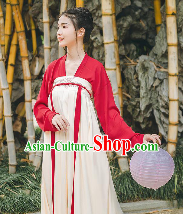 Traditional Chinese Tang Dynasty Palace Princess Costume, Elegant Hanfu Clothing Embroidered Red Ru Dress, Chinese Ancient Princess Clothing for Women