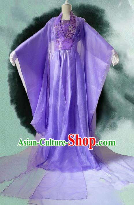 Traditional Chinese Cosplay Young Lady Costume, Chinese Ancient Hanfu Han Dynasty Princess White Dress Clothing for Women