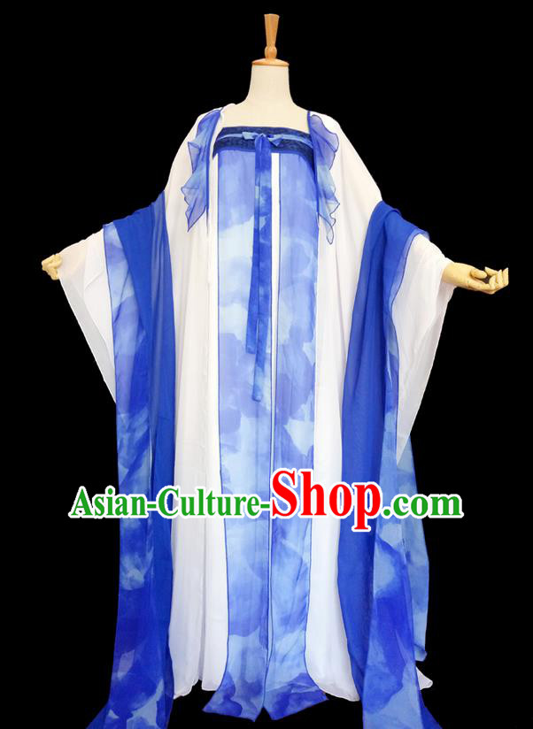 Traditional Chinese Cosplay Imperial Consort Costume, Chinese Ancient Printing Hanfu Tang Dynasty Princess Blue Dress Clothing for Women