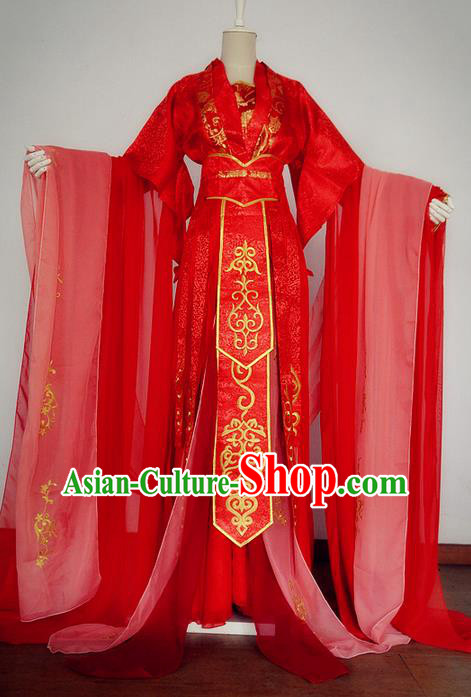 Traditional Chinese Cosplay Imperial Princess Wedding Costume, Chinese Ancient Peri Hanfu Tang Dynasty Bride Red Dress Clothing for Women