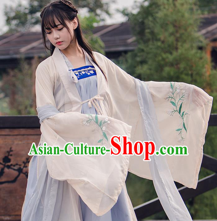 Traditional Chinese Han Dynasty Imperial Princess Costume, Elegant Hanfu Clothing Blouse and Skirts, Chinese Ancient Young Lady Embroidered Cardigan Dress for Women