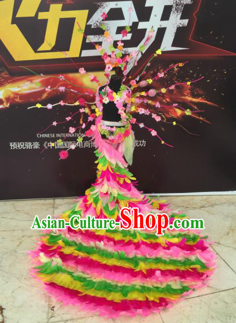 Top Grade Compere Professional Performance Catwalks Costume, Traditional Brazilian Rio Carnival Dance Fancywork Green Feather Wings Swimsuit Trailing Clothing for Kids