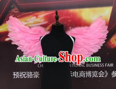 Top Grade Compere Professional Performance Catwalks Halloween Pink Feather Wings, Traditional Brazilian Rio Carnival Dance Fancywork Clothing for Kids