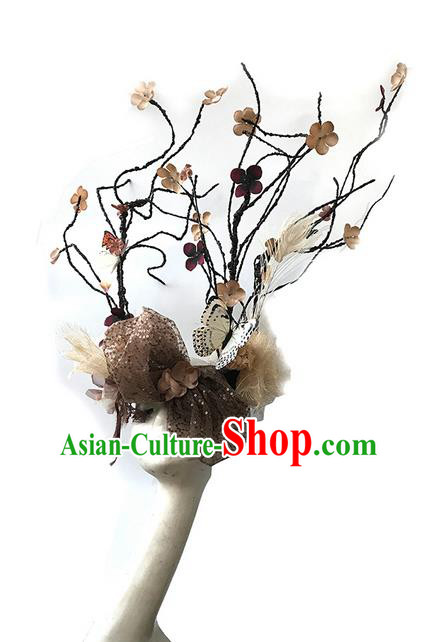 Top Grade Chinese Theatrical Luxury Headdress Ornamental Flowers Headwear, Halloween Fancy Ball Asian Traditional Headpieces Model Show Hair Accessories for Women