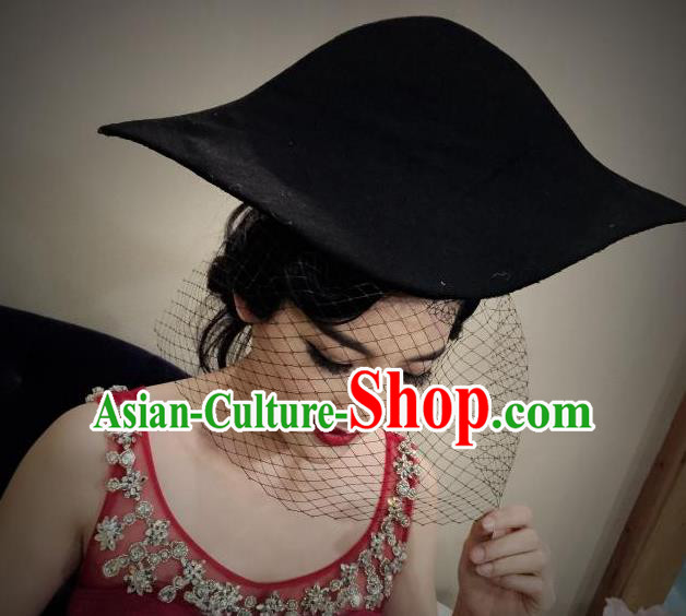 Top Grade Chinese Theatrical Luxury Headdress Ornamental Black Pirate Hat, Halloween Fancy Ball Ceremonial Occasions Handmade Sea Captain Hat for Women