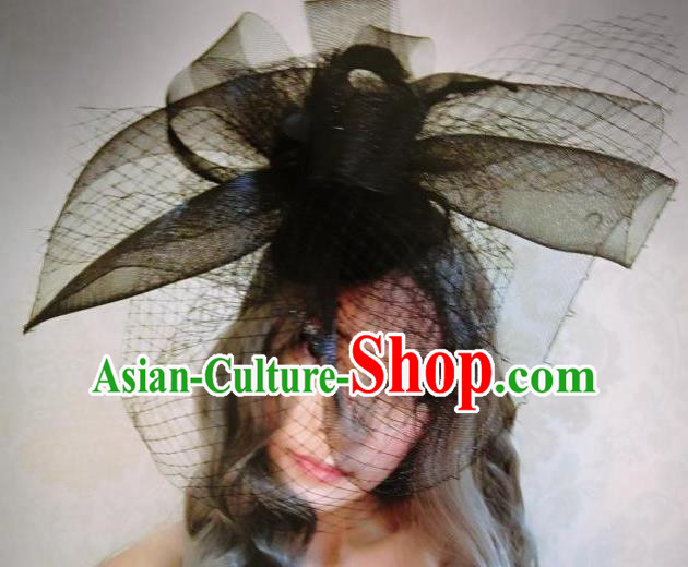 Top Grade Chinese Theatrical Luxury Headdress Ornamental Black Veil Hat, Halloween Fancy Ball Ceremonial Occasions Handmade Hair Accessories for Women