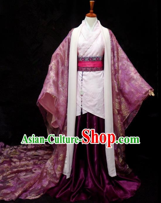 Traditional Ancient Chinese Young Lady Purple Costume, Chinese Han Dynasty Princess Dress Clothing for Women