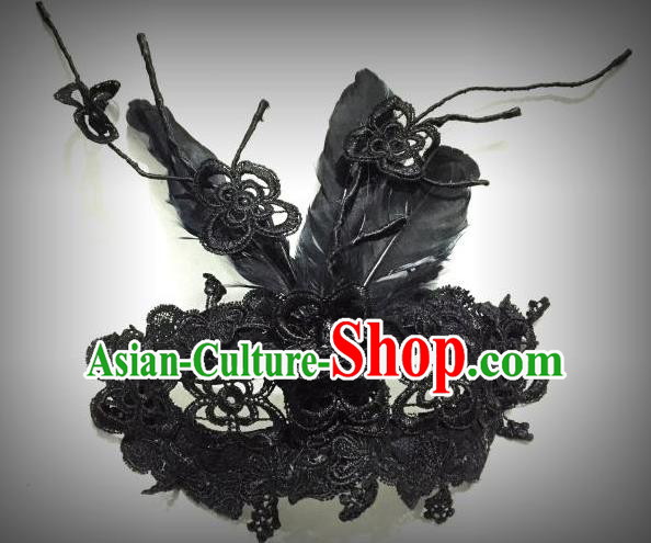 Top Grade Chinese Theatrical Traditional Ornamental Mask, Brazilian Carnival Halloween Occasions Handmade Vintage Black Lace Mask for Women