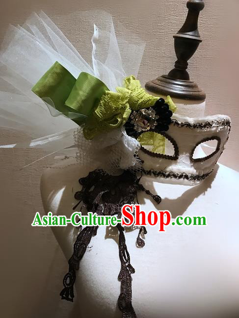 Top Grade Chinese Theatrical Headdress Traditional Ornamental Princess Flowers White Mask, Brazilian Carnival Halloween Occasions Handmade Miami Mask for Women