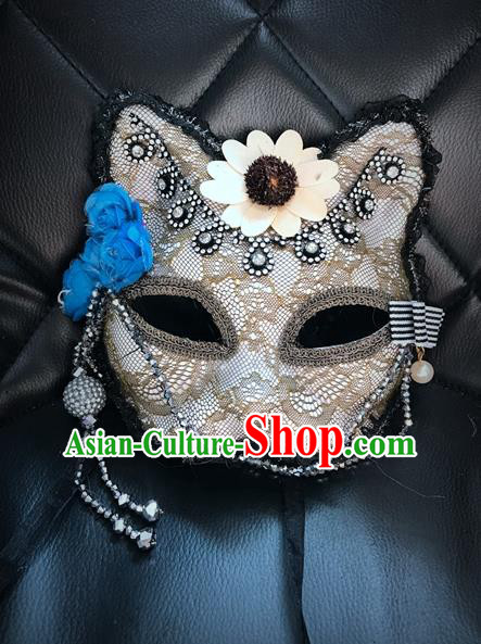 Top Grade Chinese Theatrical Headdress Ornamental Masquerade Mask, Brazilian Carnival Halloween Occasions Handmade Miami Debutante Flower Lace Mask for Women