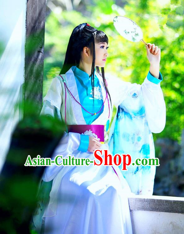 Traditional Ancient Chinese Young Lady Blue Costume, Chinese Han Dynasty Imperial Princess Fairy Dress Hanfu Clothing for Women