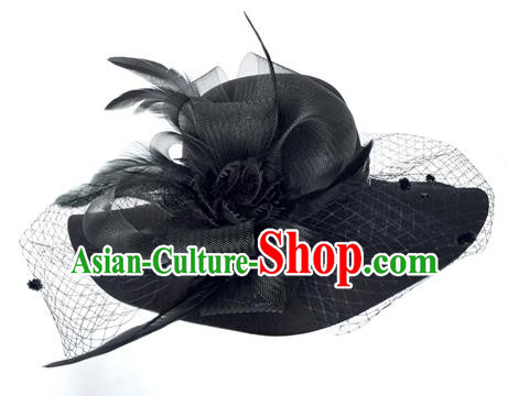 Top Grade Miami Deluxe Black Veil Hair Accessories Top Hat, Halloween Brazilian Carnival Occasions Handmade Feather Hat Headwear for Women