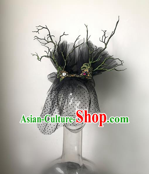 Top Grade Asian Headpiece Headdress Ornamental Black Feather Hair Clasp, Brazilian Carnival Halloween Occasions Handmade Miami Veil Headwear for Women