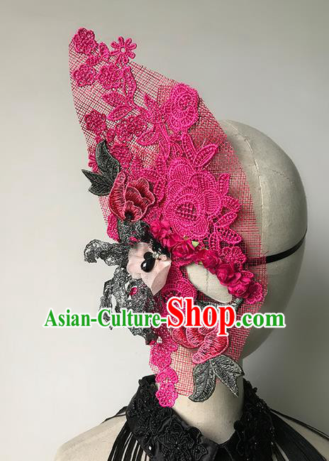 Top Grade Asian Headpiece Headdress Ornamental Pink Half Mask, Brazilian Carnival Halloween Occasions Handmade Miami Vintage Lace Mask for Women
