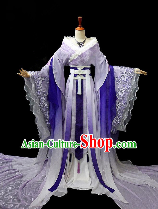 Traditional Ancient Chinese Purple Imperial Concubine Costume, Chinese Tang Dynasty Imperial Consort Fairy Dress Hanfu Embroidered Clothing for Women