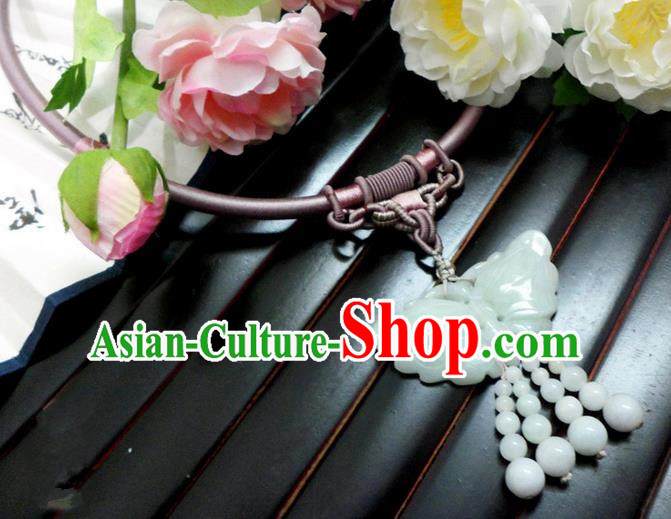 Top Grade Handmade Traditional China Handmade Jewelry Accessories Jade Necklace, Ancient Chinese Princess Conophytum Pucillum Collar for Women