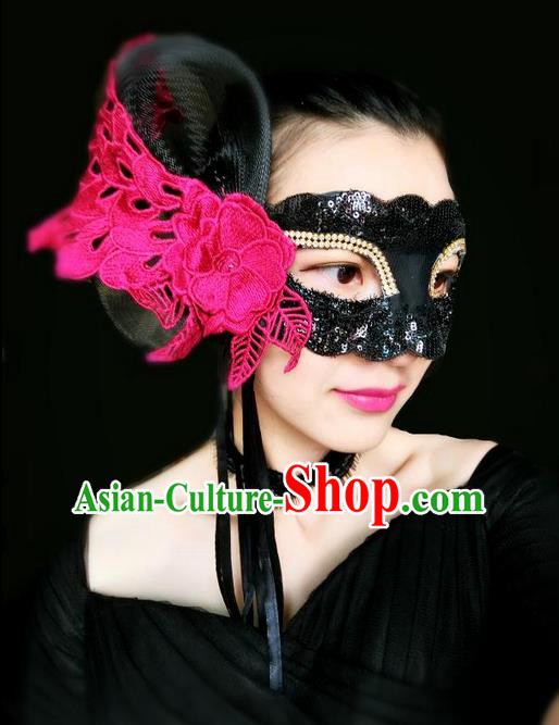 Top Grade Miami Deluxe Embroidery Lace Mask, Halloween White Feather Headdress Brazilian Carnival Occasions Handmade Rosy Face Mask for Women