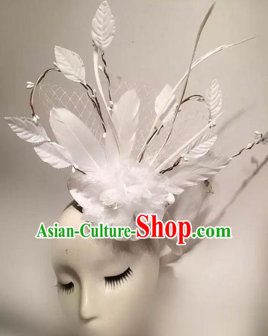 Top Grade Miami Deluxe White Feather Hair Accessories, Halloween Headdress Brazilian Carnival Occasions Handmade Headwear for Women