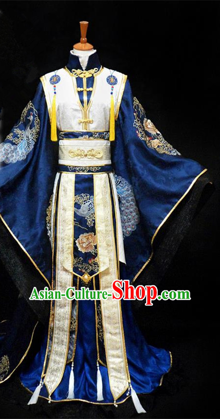 Traditional Ancient Chinese Thronfolger Nobility Childe Blue Costume Complete Set, Chinese Tang Dynasty Royal Prince Robes Hanfu Clothing for Men