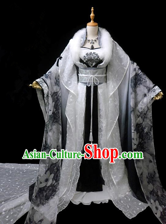 Traditional Ancient Chinese Imperial Concubine Fairy Costume, Chinese Tang Dynasty Princess Ink Painting Dress Hanfu Clothing for Women