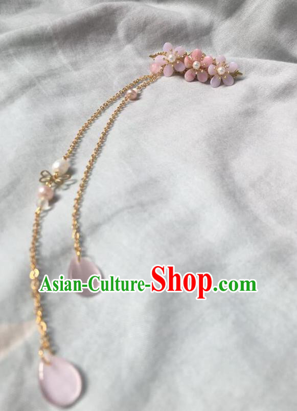 Asian Chinese Traditional Headdress Pink Tassel Hairpins, China Ancient Handmade Bride Hanfu Step Shake Hair Stick Headwear for Women
