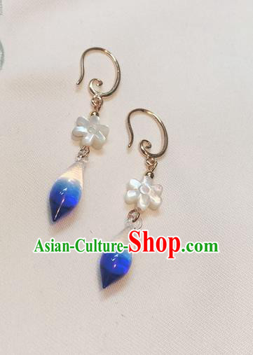 Asian Chinese Traditional Headdress Deep Blue Crystal Tassel Earrings, China Ancient Handmade Bride Hanfu Eardrop for Women
