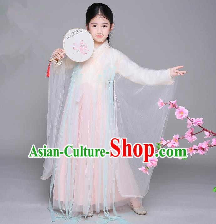 Traditional Ancient Chinese Apsara Girls Embroidery Wedding Costume, Children Elegant Hanfu Clothing Tang Dynasty Princess Fairy Dress Clothing for Kids