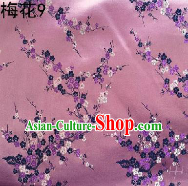 Asian Chinese Traditional Embroidery Colorful Plum Blossom Pink Silk Fabric, Top Grade Brocade Embroidered Tang Suit Hanfu Dress Fabric Cheongsam Cloth Material
