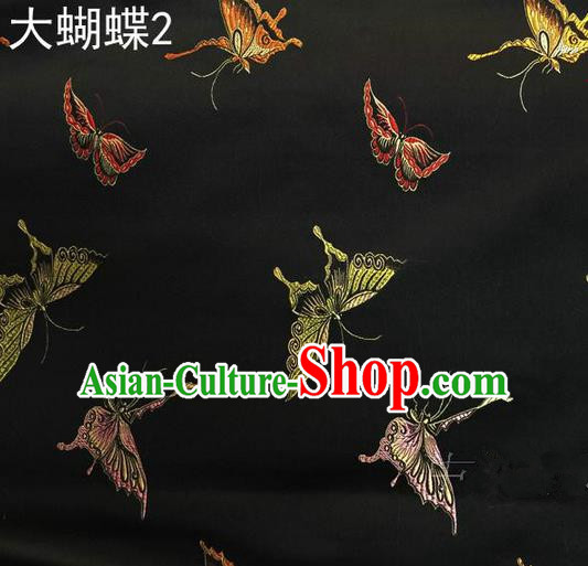 Asian Chinese Traditional Printing Colorful Butterfly Black Silk Fabric, Top Grade Brocade Satin Tang Suit Hanfu Dress Fabric Cheongsam Cloth Material