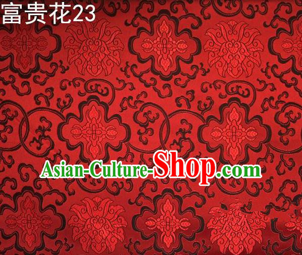 Asian Chinese Traditional Riches and Honour Flowers Red Embroidered Silk Fabric, Top Grade Arhat Bed Brocade Satin Tang Suit Hanfu Dress Fabric Cheongsam Cloth Material