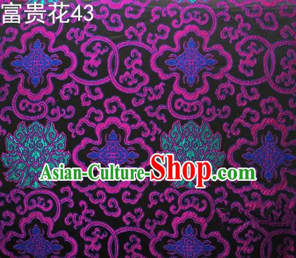 Asian Chinese Traditional Colorful Riches and Honour Flowers Embroidered Black Silk Fabric, Top Grade Arhat Bed Brocade Satin Tang Suit Hanfu Dress Fabric Cheongsam Cloth Material