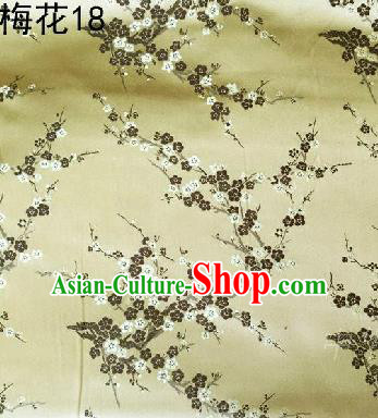 Asian Chinese Traditional Embroidery Plum Blossom Light Golden Silk Fabric, Top Grade Brocade Embroidered Tang Suit Hanfu Dress Fabric Cheongsam Material