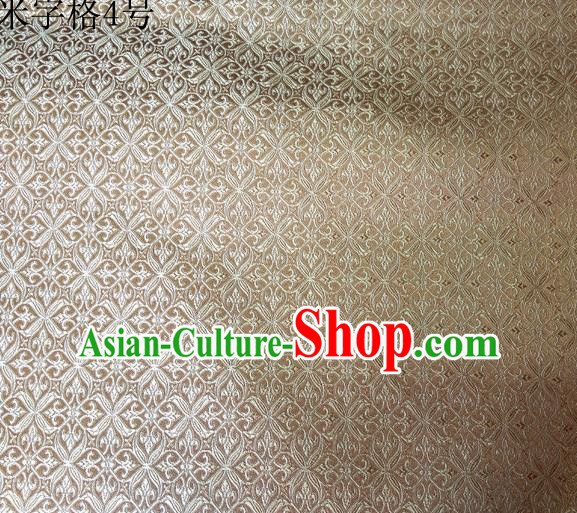 Asian Chinese Traditional Embroidery Intersected Figure Light Golden Satin Silk Fabric, Top Grade Brocade Tang Suit Hanfu Dress Fabric Cheongsam Mattress Cloth Material