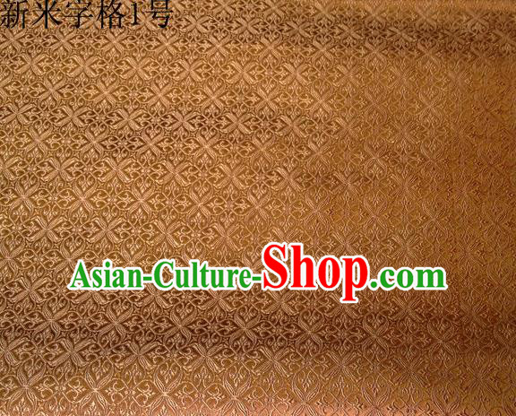 Asian Chinese Traditional Embroidery Intersected Figure Golden Satin Silk Fabric, Top Grade Brocade Tang Suit Hanfu Dress Fabric Cheongsam Mattress Cloth Material