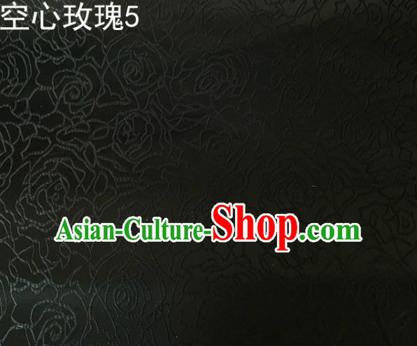 Asian Chinese Traditional Jacquard Weave Rose Flowers Black Satin Silk Fabric, Top Grade Brocade Tang Suit Hanfu Coat Dress Fabric Cheongsam Cloth Material