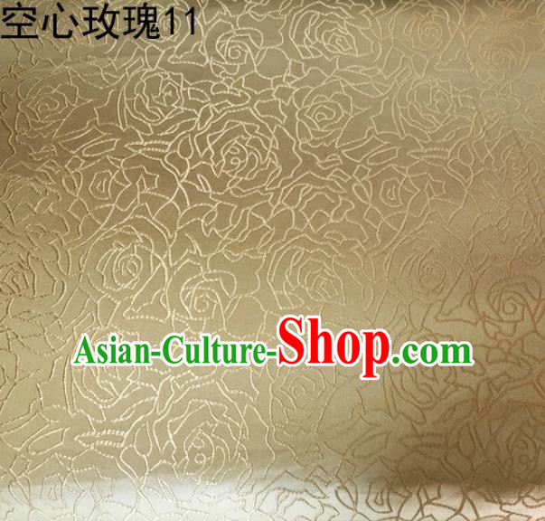 Asian Chinese Traditional Jacquard Weave Embroidered Rose Flowers Golden Satin Silk Fabric, Top Grade Brocade Tang Suit Hanfu Coat Dress Fabric Cheongsam Cloth Material